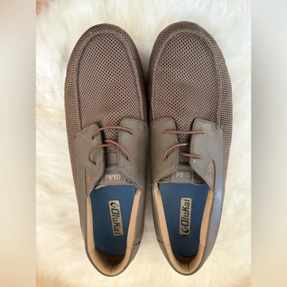 New OLUKAI Men’s Mano Mesh Boat Shoes Size 10 in Brown/Toffee
